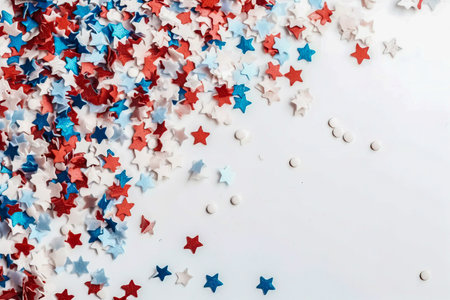 White background with blue red and white stars and decor. American Independence Day concept, copyspace. isolated on white. Generative AIの素材