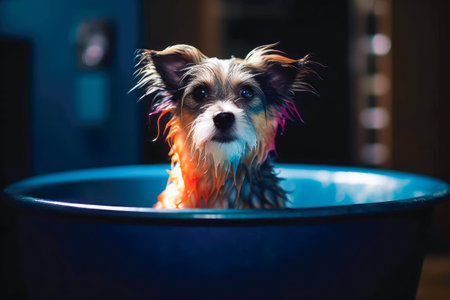 Portrait of a cute little chihuahua dog in a bathの素材