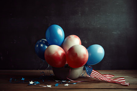 Patriotic card with composition of different elements in colors of flag usa, 4th July. Symbol of the United States of America flag. independence day. generative AI. space for textの素材