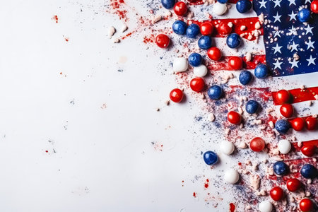 White background with blue red and white stars and decor. American Independence Day concept, copyspace. isolated on white. Generative AIの素材