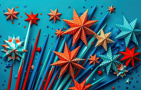 independence day paper art. 4th of July. Patriot America. Blue, white and red stars. AI generativeの素材