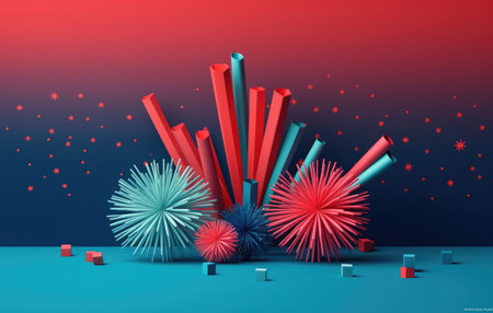 Bright colored art firework on colorful background. AI generativeの素材