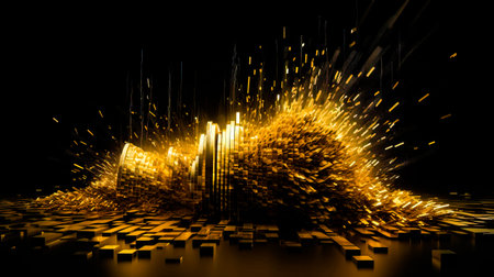 3D rendering of abstract technology digital hi tech concept background. 3D illustration. Abstract background with golden particles. AI generated.の素材