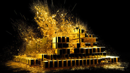 3D rendering of abstract technology digital hi tech concept background. 3D illustration. Abstract background with golden particles. AI generated.の素材