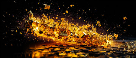 3D rendering of digital technology concept. Abstract background with golden particles. AI generated.の素材