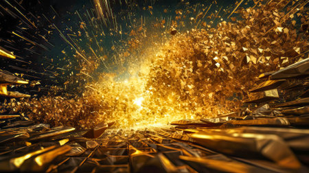 3D rendering of digital technology concept. Abstract background with golden particles. AI generated.の素材