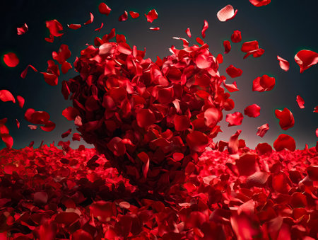 Valentines Day Heart Made of Red Rosepetals. AI generated.の素材
