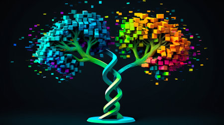 Bitcoin, cryptocurrency and blockchain technology, concept tree for your design. AI generated.の素材