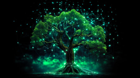 Bitcoin, cryptocurrency and blockchain technology, concept tree for your design. AI generated.の素材