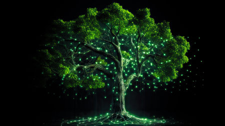 Bitcoin, cryptocurrency and blockchain technology, concept tree for your design. AI generated.の素材