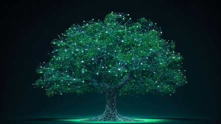 Bitcoin, cryptocurrency and blockchain technology, concept tree for your design. AI generated.の素材