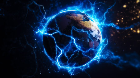 Global international connection information exchange blockchain cryptocurrency. Planet space low poly future technology finance banking design. Web security payment business illustration. AI generatedの素材