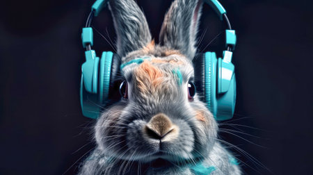 Illustration of a stylish rabbit wearing headphones. AI generated.の素材