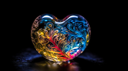 Shiny glass heart pattern. AI generated.の素材