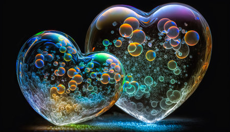 Shiny glass hearts with patterns. AI generated.の素材