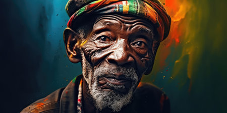 portrait of older African man in hat with kind facial expression. generative AI.の素材