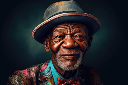 portrait of older African man in hat with kind facial expression. generative AI.の素材