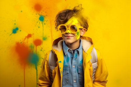 portrait of schoolboy with glasses with backpack is ready to go to school for education. smart child learning concept. generative AIの素材