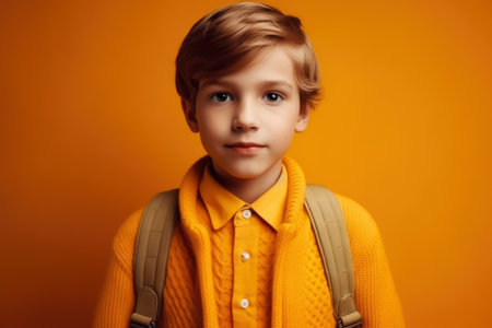 portrait of schoolboy with glasses with backpack is ready to go to school for education. smart child learning concept. generative AIの素材