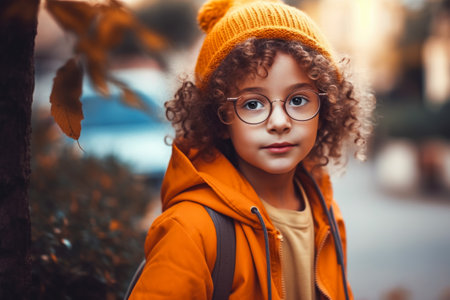 portrait of schoolboy with backpack is ready to go to school for education. smart child learning concept. generative AIの素材