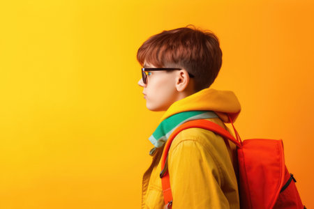 portrait of schoolboy with backpack is ready to go to school for education. smart child learning concept. generative AIの素材