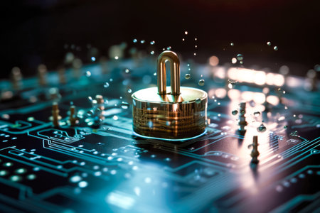 illustration of closed padlock on digital background, cyber security. safety concept. generative AI.の素材