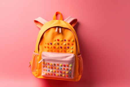 Kids Backpack on background. For stationery. Primary School or kindergarten. Ai generated.の素材