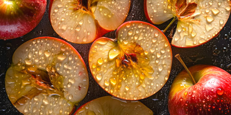 Fresh sliced Red apple and honey drops. Alternative sugar substitute, cold remedy and body strengthening, superfood breakfast. Ai generated.の素材