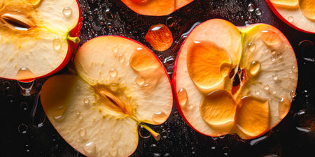 Fresh sliced Red apple and honey drops. Alternative sugar substitute, cold remedy and body strengthening, superfood breakfast. Ai generated.の素材