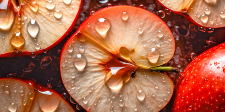 Fresh sliced Red apple and honey drops. Alternative sugar substitute, cold remedy and body strengthening, superfood breakfast. Ai generated.の素材