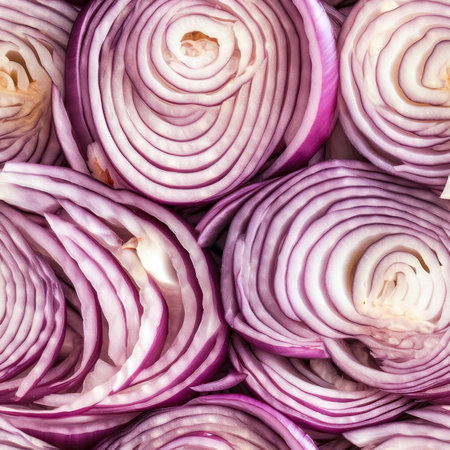 Onion slices as a background. Top view.の素材