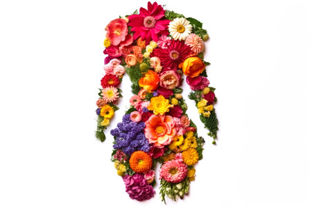 Woman body made of flowers on light studio background. Isolated natural character design concept.の素材