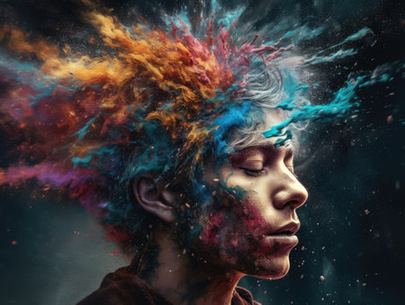 Human brain colorful exploding concept.の素材