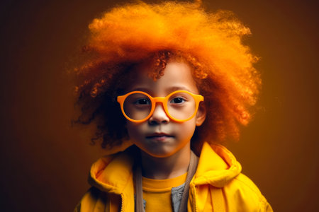 portrait of cute trendy African American little boy with Afro hair in eyewear.の素材