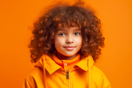 Portrait of Trendy preteen african american girl in autumn outfit. Kid's fashion concept.の素材