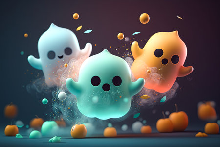 cartoon illustration of nice Halloween pumpkins ghosts with cute face. cartoon style character. Halloween concept.の素材