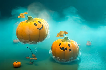 cartoon illustration of nice Halloween pumpkins with cute faces. cartoon style character. Halloween concept.の素材