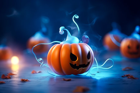 cartoon illustration of Halloween pumpkins with spooky faces. cartoon style character. Halloween concept.の素材