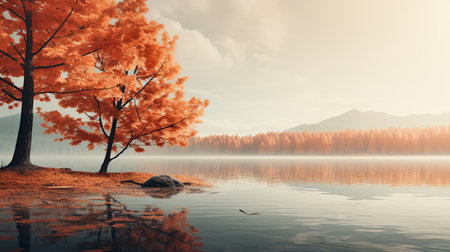 beautiful landscape of autumn trees near the lake. nature composition.の素材