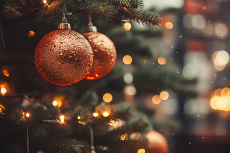 Colorful Christmas balls, Christmas decoration. New Year greeting card.の素材