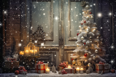 Stylish interior of living room with decorated Christmas tree. Christmas decoration. New Yearの素材