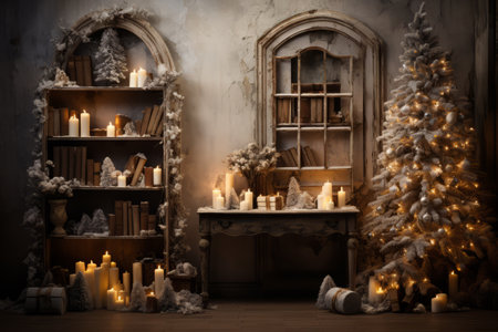 Stylish interior of living room with decorated Christmas tree. Christmas decoration. New Yearの素材