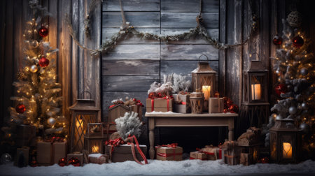 Stylish interior of living room with decorated Christmas tree. Christmas decoration. New Yearの素材