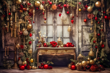 Stylish interior of living room with decorated Christmas tree. Christmas decoration. New Yearの素材