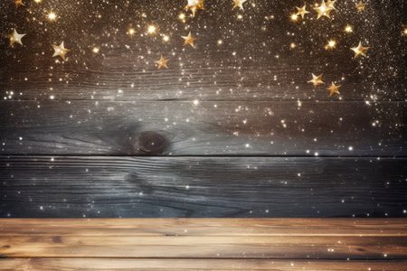 shiny abstract background glitter lights with Christmas table - festal mockup texture with blank space for your contentの素材