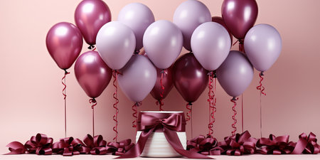 gift festive boxes with balloons with space for text. valentines day, happy birthday, black friday.の素材