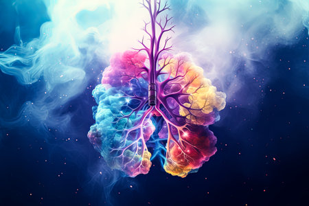 art illustration of colorful human lung with smoke. health, ecology concept.の素材