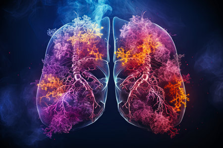 art illustration of colorful human lung with smoke. health, ecology concept.の素材