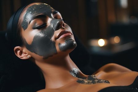 Young beautiful woman having mask procedure in spa centre.の素材