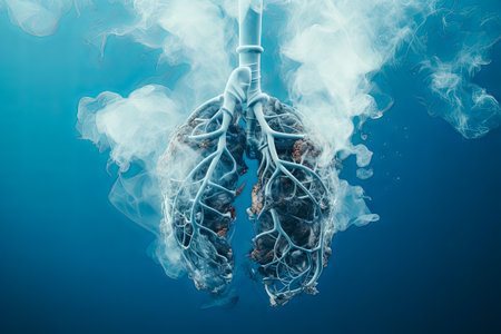 art illustration of human lungs in smoke. health care concept.の素材